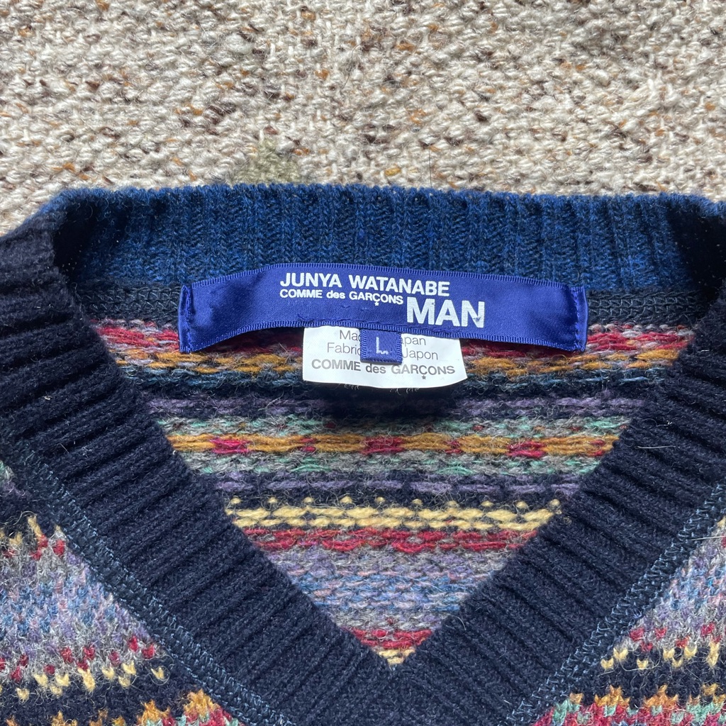 Junya Watanabe X Comme Des Garons V-Neck Sweater With Suede Elbow Pads